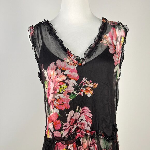 $365 NWT Johnny Was Jade Silk Juliette Ruffle Tiered Floral Mini Dress Size L - Picture 4 of 11